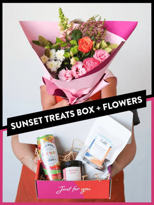 Sunset Treats Box + Flowers - The Posy Co